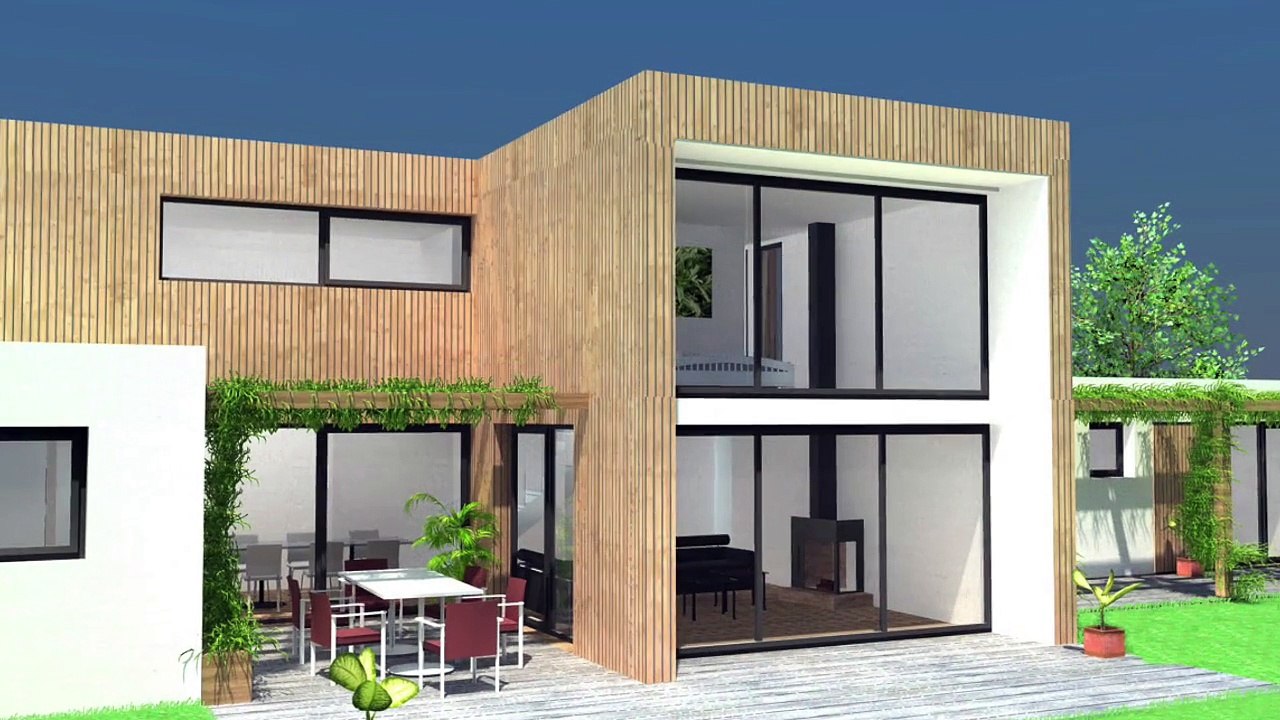 Maison contemporaine BBC mix "béton & bois" à toit terrasse végétalisé