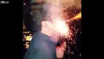 Guy smokes a firework