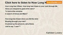 Kathleen Lowery - Click here to listen to How Long Has it Been