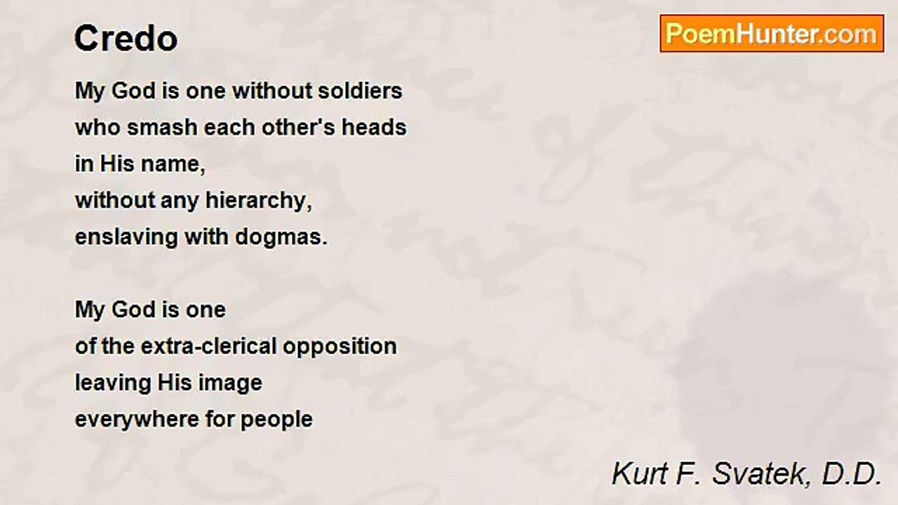 Kurt F. Svatek, D.D. - Credo