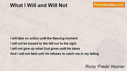 Ricky 'Freds' Kesner - What I Will and Will Not
