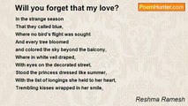 Reshma Ramesh - Will you forget that my love?