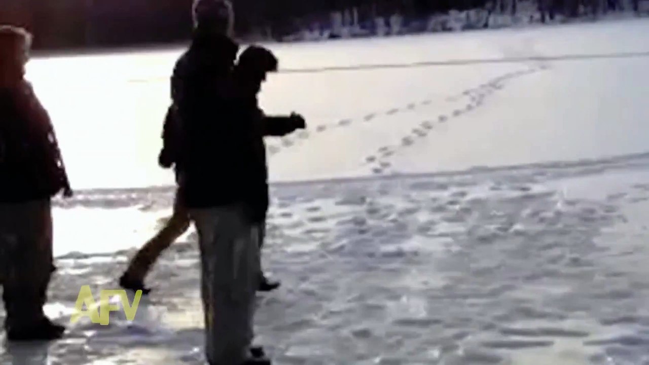 Glissade ratée sur lac gelé! FAIL!