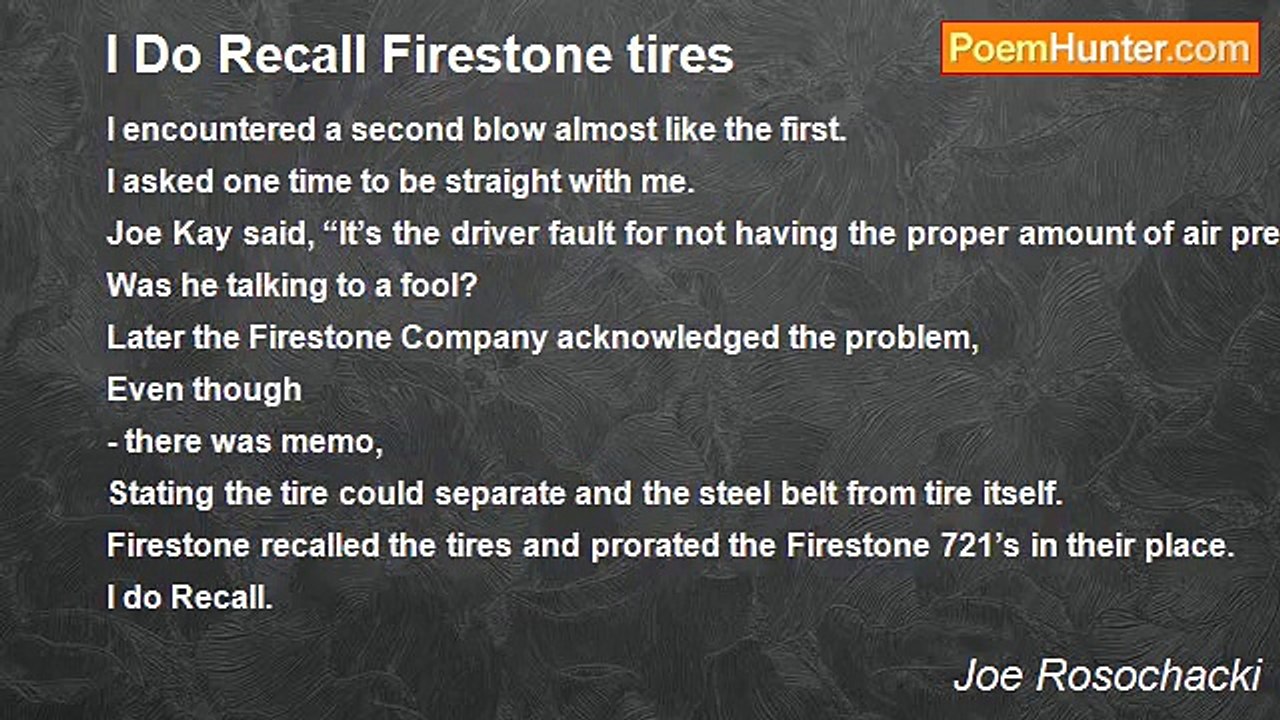 Joe Rosochacki - I Do Recall Firestone tires