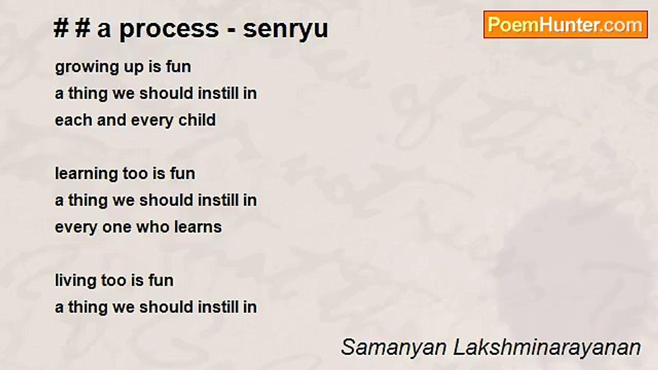 Samanyan Lakshminarayanan - # # a process - senryu