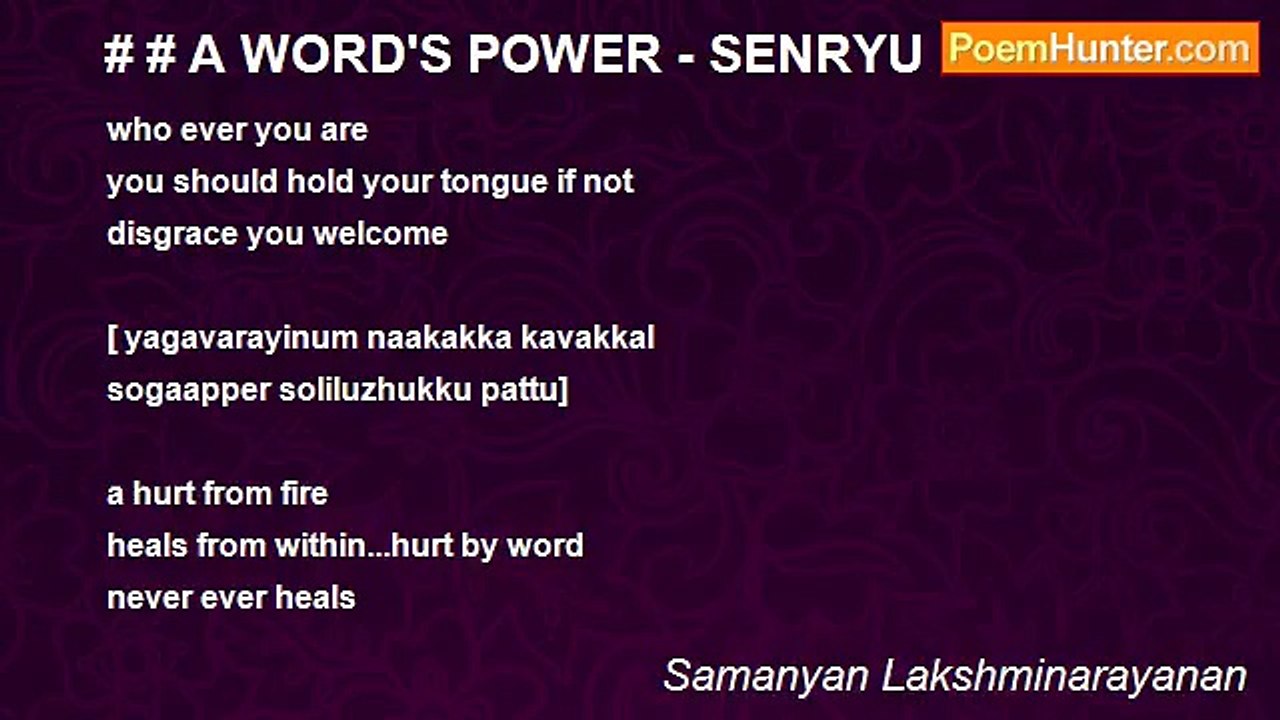 Samanyan Lakshminarayanan - # # A WORD'S POWER - SENRYU