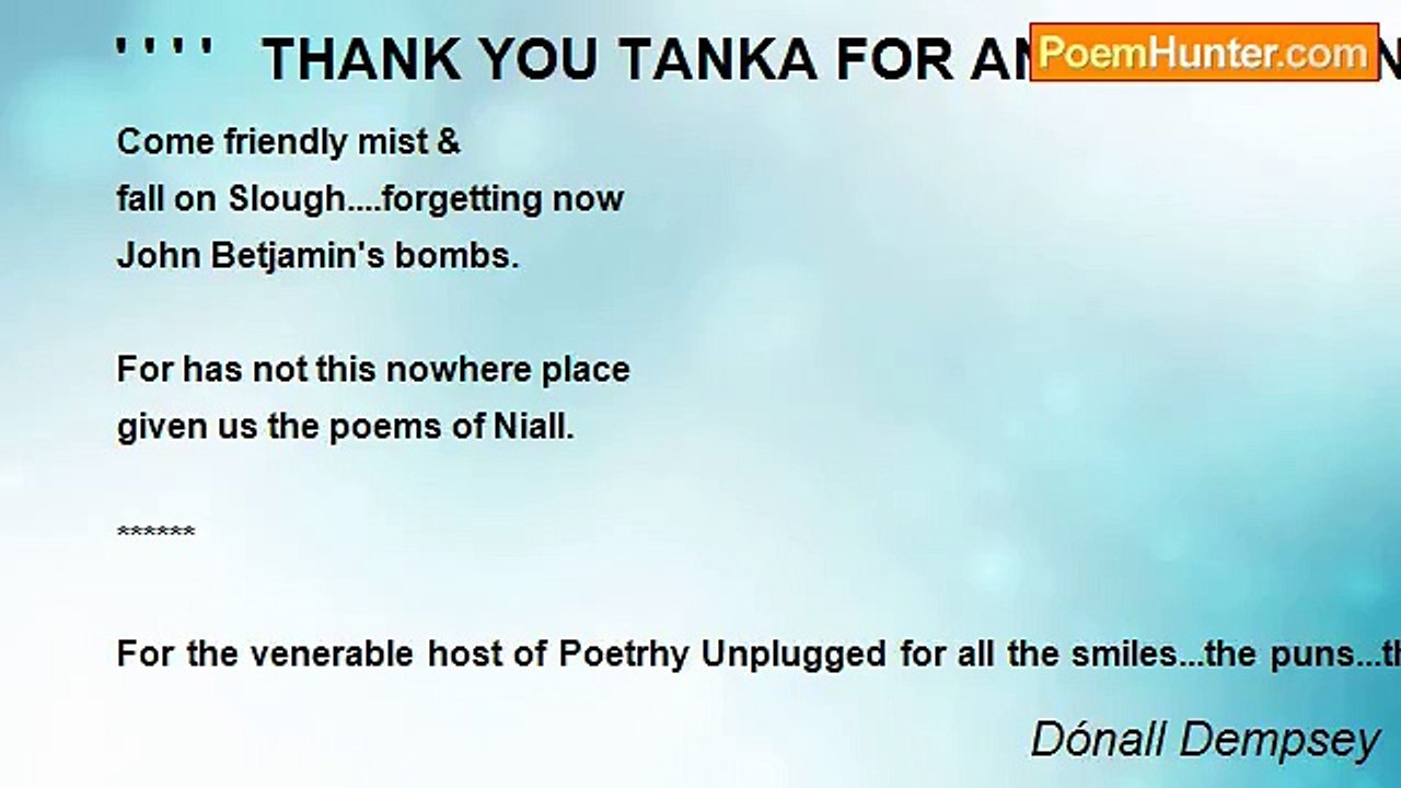 Dónall Dempsey - ' ' ' '   THANK YOU TANKA FOR AN O'SULLIVAN!