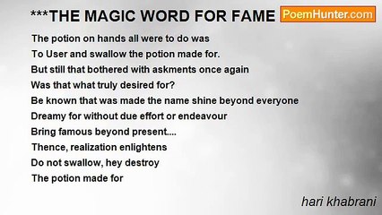 hari khabrani - ***THE MAGIC WORD FOR FAME & GLAMOUR