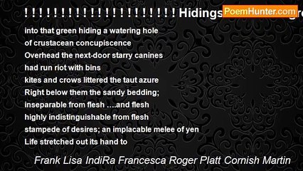 Frank Lisa IndiRa Francesca Roger Platt Cornish Martin - ! ! ! ! ! ! ! ! ! ! ! ! ! ! ! ! ! ! ! ! ! Hidings in the Mangrove