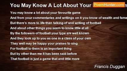 Francis Duggan - You May Know A Lot About Your Favourite Game