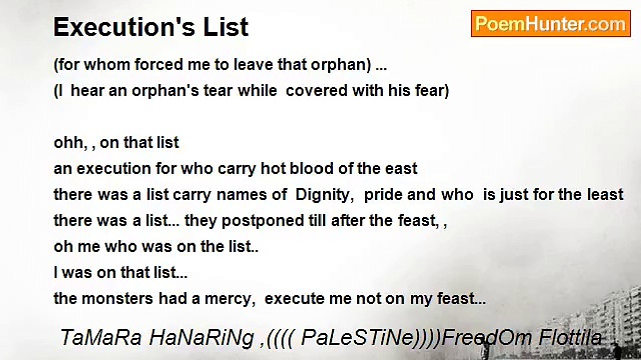 TaMaRa HaNaRiNg ,(((( PaLeSTiNe))))FreedOm Flottila . - Execution's List