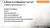 Shalom Freedman - A Poem Is A Metaphor/ Isn't It?