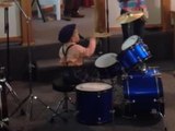Two-year-old baby plays drums flawlessly