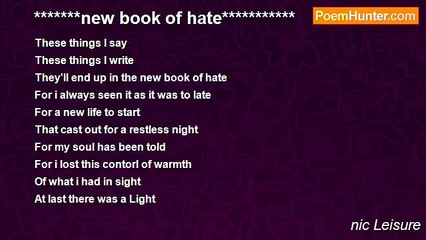 nic Leisure - *******new book of hate***********