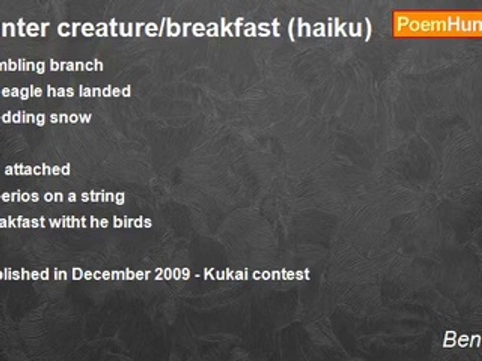 Ben Gieske - winter creature/breakfast (haiku)