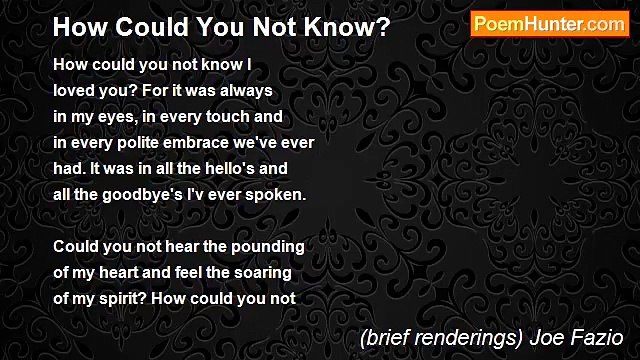 (brief renderings) Joe Fazio - How Could You Not Know?