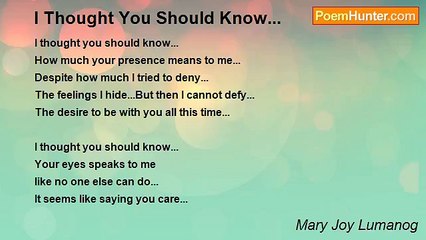 Mary Joy Lumanog - I Thought You Should Know...