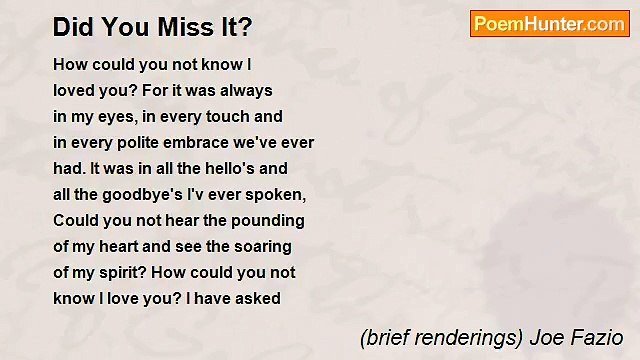 (brief renderings) Joe Fazio - Did You Miss It?