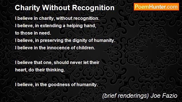 (brief renderings) Joe Fazio - Charity Without Recognition