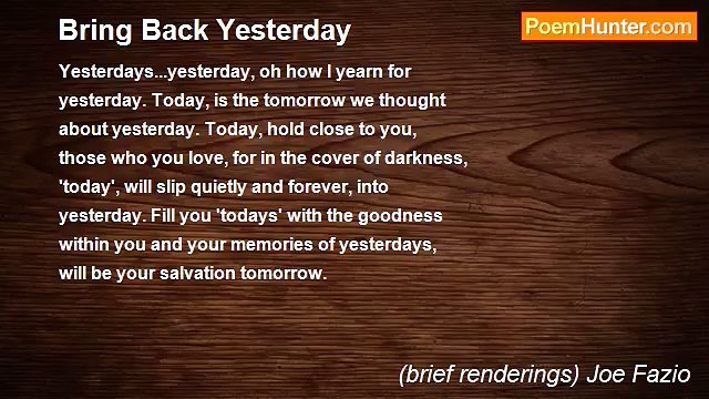 (brief renderings) Joe Fazio - Bring Back Yesterday