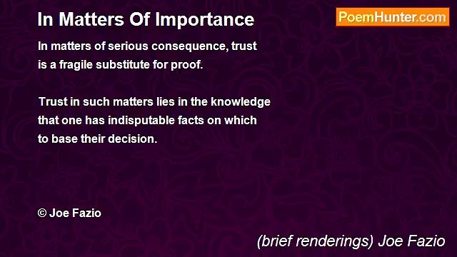 (brief renderings) Joe Fazio - In Matters Of Importance