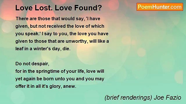 (brief renderings) Joe Fazio - Love Lost. Love Found?