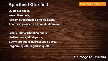 Dr. Yogesh Sharma - Apartheid Glorified