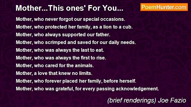 (brief renderings) Joe Fazio - Mother...This ones' For You...