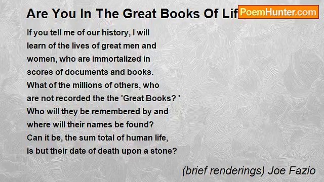 (brief renderings) Joe Fazio - Are You In The Great Books Of Life...?