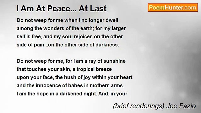 (brief renderings) Joe Fazio - I Am At Peace... At Last