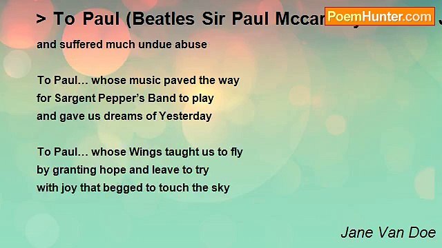 Jane Van Doe - > To Paul (Beatles Sir Paul Mccartney Beatles James Paul Mccartney Beatles Wings Mccartney Beatles Mccartney)