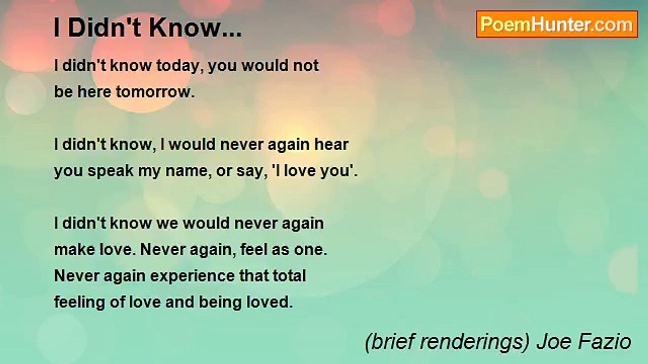 (brief renderings) Joe Fazio - I Didn't Know...