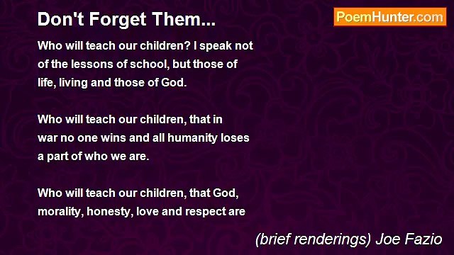 (brief renderings) Joe Fazio - Don't Forget Them...