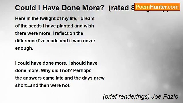 (brief renderings) Joe Fazio - Could I Have Done More? (rated 8 in group)