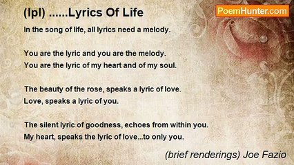 (brief renderings) Joe Fazio - (lpl) ......Lyrics Of Life