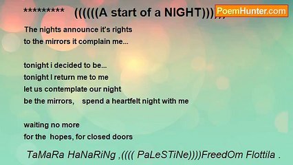 TaMaRa HaNaRiNg ,(((( PaLeSTiNe))))FreedOm Flottila . - *********   ((((((A start of a NIGHT))))))    **********