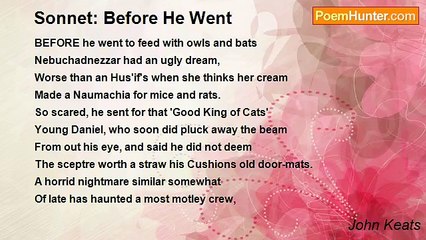 John Keats - Sonnet: Before He Went