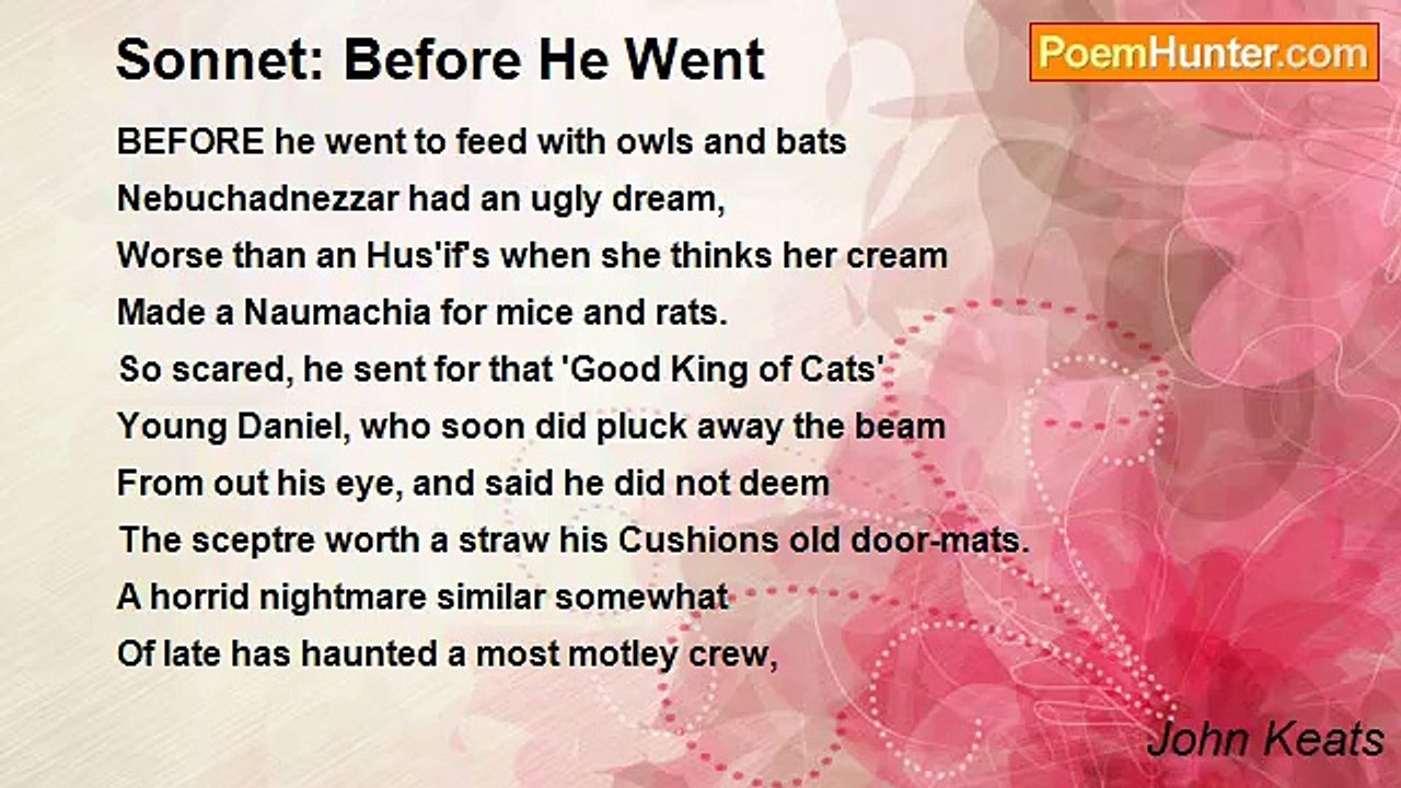 John Keats - Sonnet: Before He Went