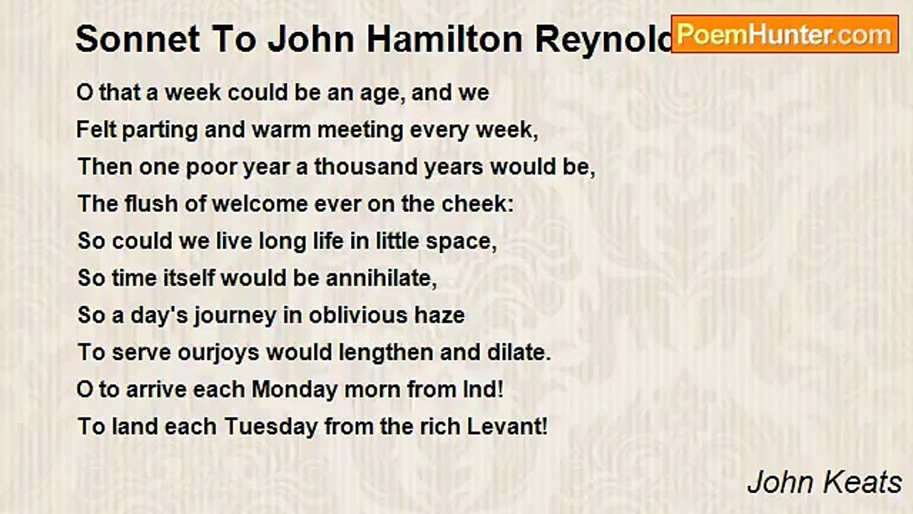 John Keats - Sonnet To John Hamilton Reynolds