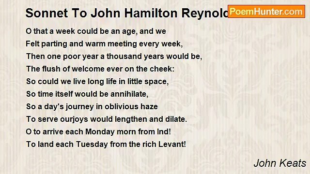 John Keats - Sonnet To John Hamilton Reynolds