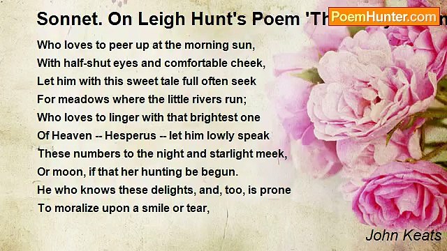 John Keats - Sonnet. On Leigh Hunt's Poem 'The Story of Rimini'