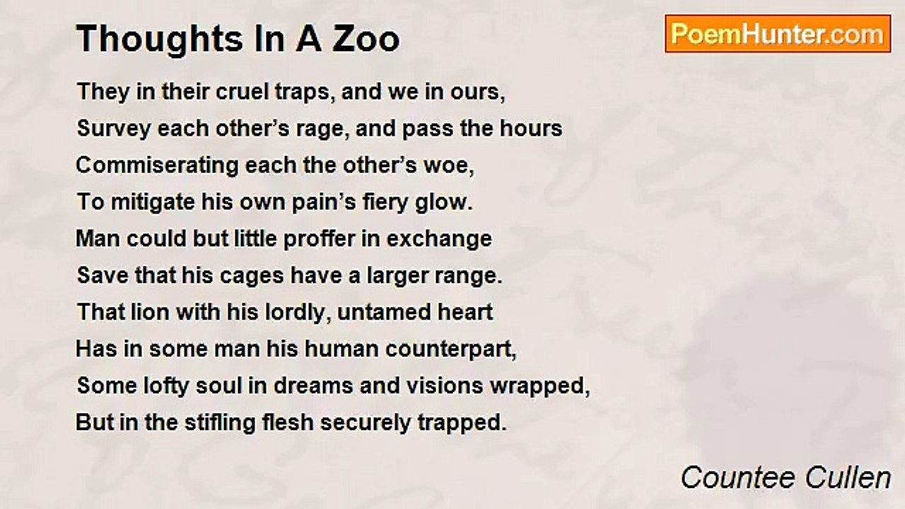 Countee Cullen - Thoughts In A Zoo