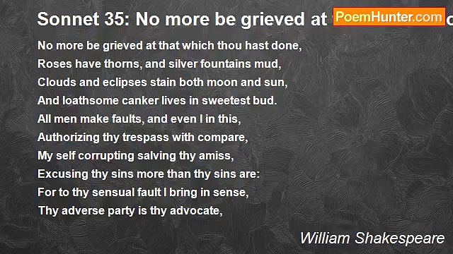 William Shakespeare - Sonnet 35: No more be grieved at that which thou hast done