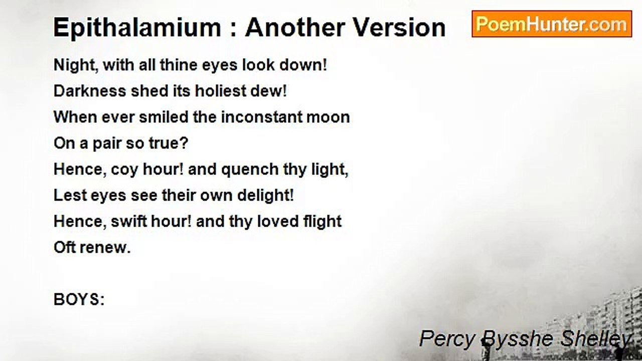 Percy Bysshe Shelley - Epithalamium : Another Version
