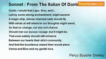 Percy Bysshe Shelley - Sonnet : From The Italian Of Dante