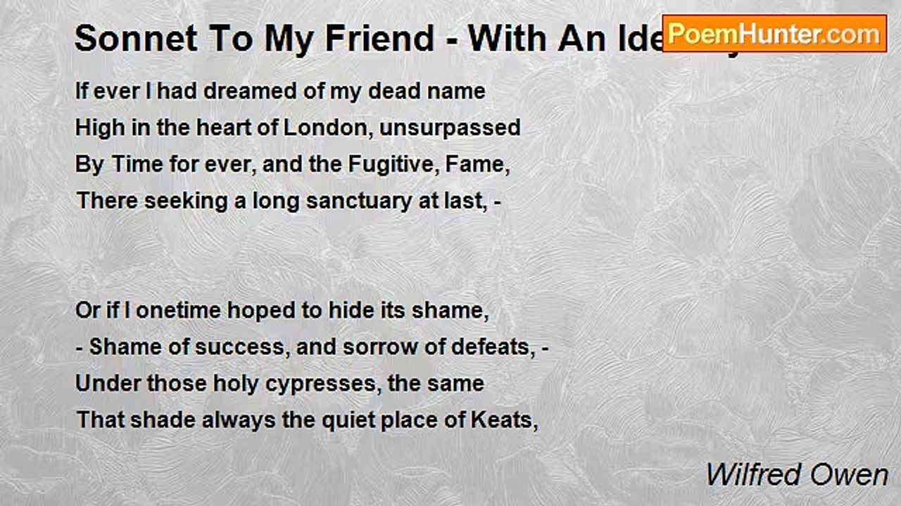 Wilfred Owen - Sonnet To My Friend - With An Identity Disc