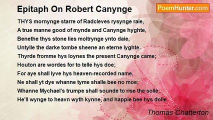 Thomas Chatterton - Epitaph On Robert Canynge