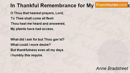 Anne Bradstreet - In Thankful Remembrance for My Dear Husband's Safe Arrival