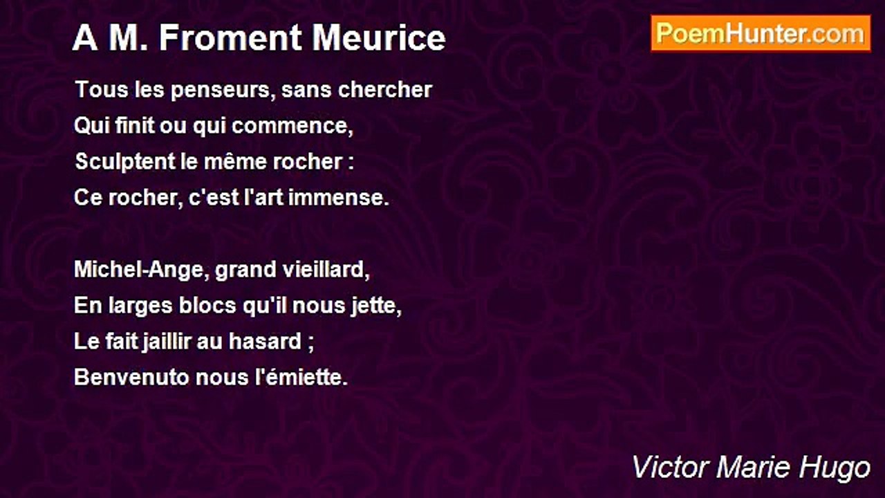 Victor Marie Hugo - A M. Froment Meurice
