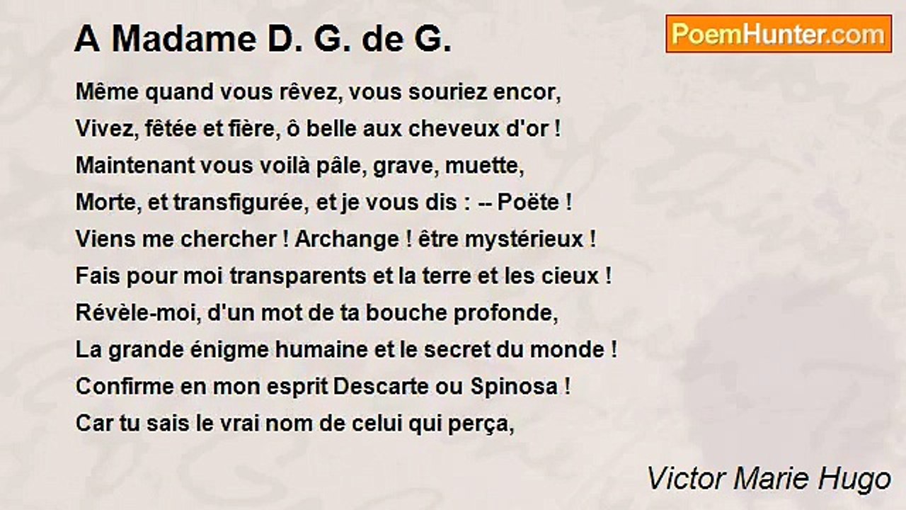 Victor Marie Hugo - A Madame D. G. de G.